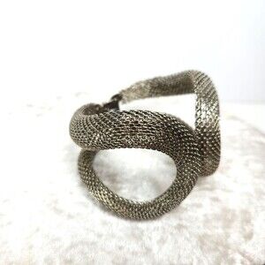 Vintage Mesh Clamper Bracelet Silver Tone  Sculptural Knot Bold